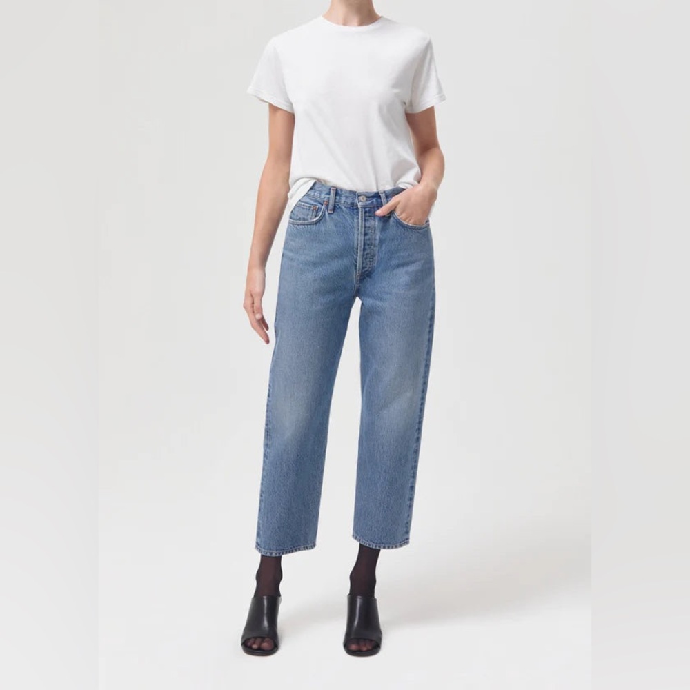 AGOLDE 90'S CROP JEANS IN PASSENGER BLUE denim contemporary premium NWT aritzia
